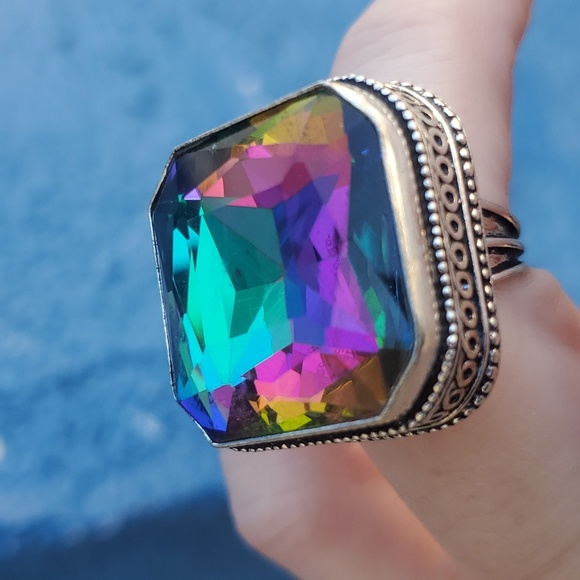New Oversized Mystic Topaz 925 Silver Statement Ring. - Picture 8 of 16
